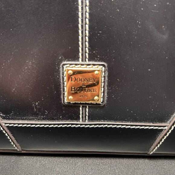 New Dooney Bourke Domed Satchel Bag Womens Black Geniue Leather Linen Blend Line - Picture 2 of 8